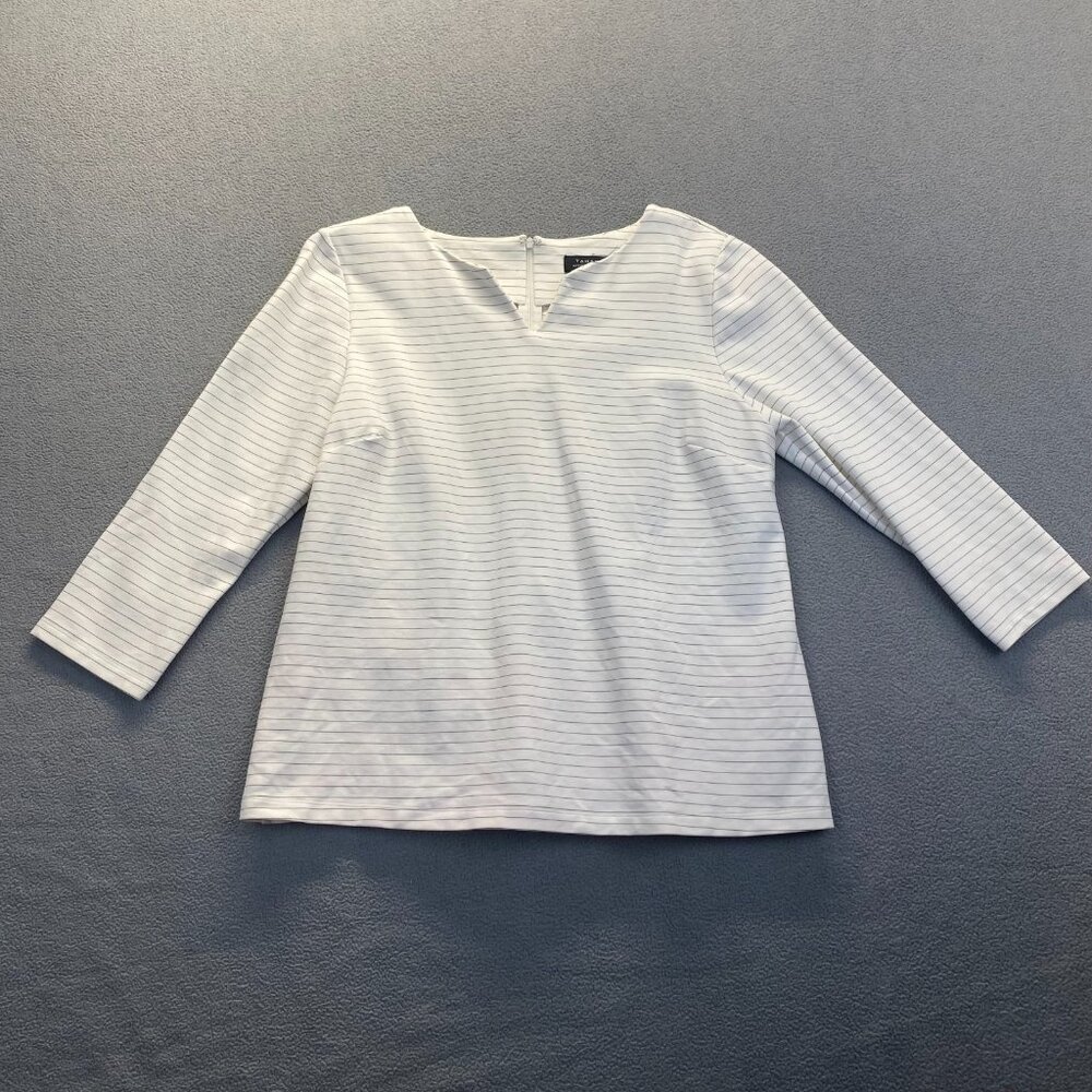 Tahari Arthur S. Levine Top Blouse Women Size Large White,Stretch,Zipper,Plaid